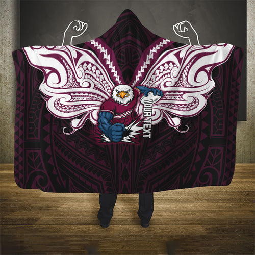 Custom Manly Warringah Sea Eagles Hooded Blanket Sea Eagle Warrior Polynesia Islander Rugby Mascot