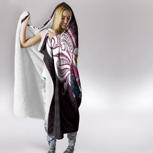 Custom Manly Warringah Sea Eagles Hooded Blanket Sea Eagle Warrior Polynesia Islander Rugby Mascot