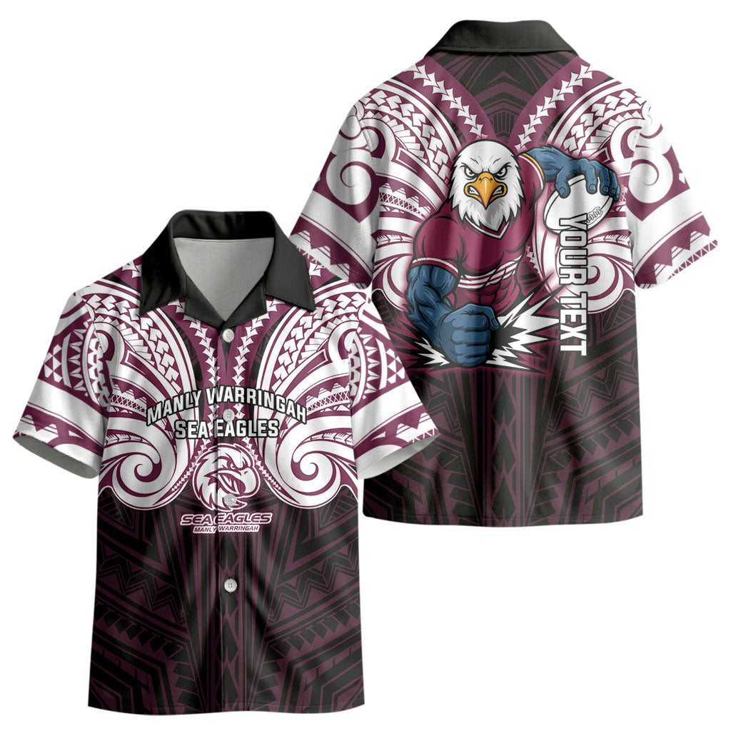 Custom Manly Warringah Sea Eagles Kid Hawaiian Shirt Sea Eagle Warrior Polynesia Islander Rugby Mascot
