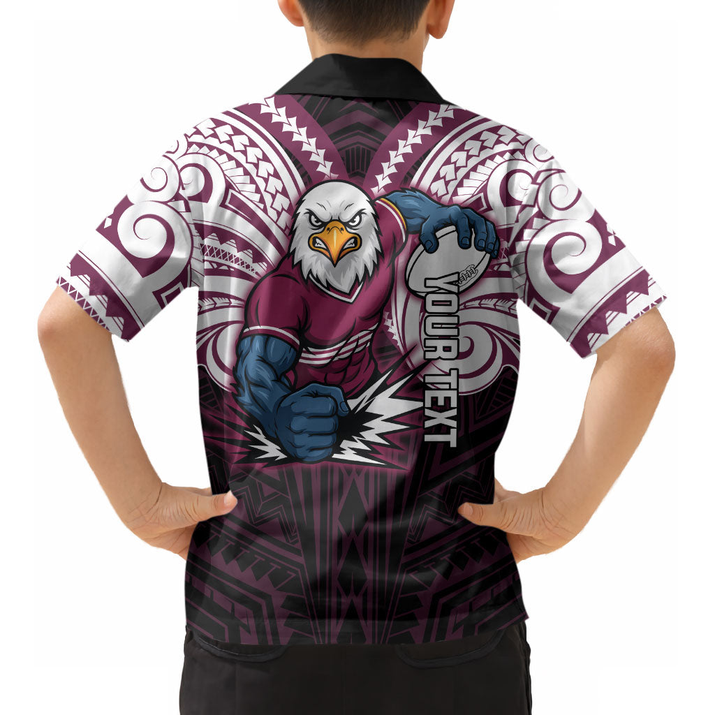 Custom Manly Warringah Sea Eagles Kid Hawaiian Shirt Sea Eagle Warrior Polynesia Islander Rugby Mascot