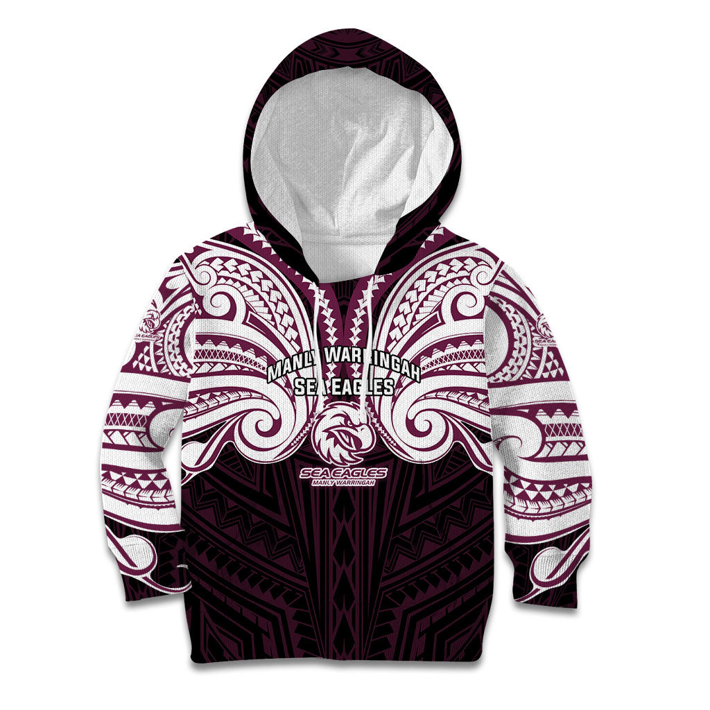 Custom Manly Warringah Sea Eagles Kid Hoodie Sea Eagle Warrior Polynesia Islander Rugby Mascot