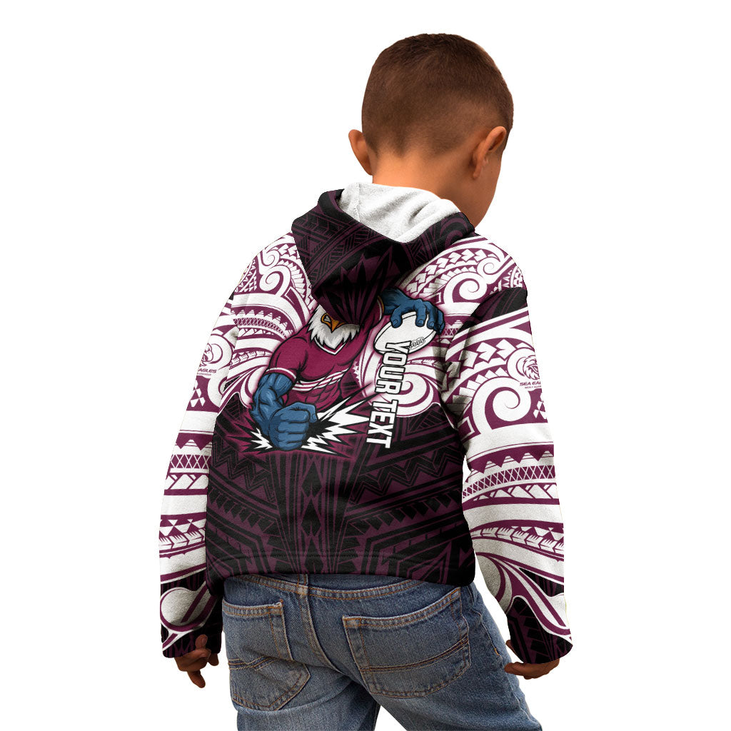 Custom Manly Warringah Sea Eagles Kid Hoodie Sea Eagle Warrior Polynesia Islander Rugby Mascot