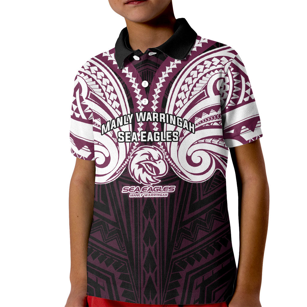 Custom Manly Warringah Sea Eagles Kid Polo Shirt Sea Eagle Warrior Polynesia Islander Rugby Mascot