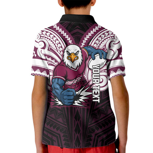 Custom Manly Warringah Sea Eagles Kid Polo Shirt Sea Eagle Warrior Polynesia Islander Rugby Mascot