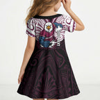 Custom Manly Warringah Sea Eagles Kid Short Sleeve Dress Sea Eagle Warrior Polynesia Islander Rugby Mascot