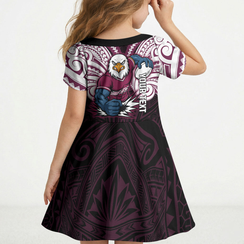 Custom Manly Warringah Sea Eagles Kid Short Sleeve Dress Sea Eagle Warrior Polynesia Islander Rugby Mascot