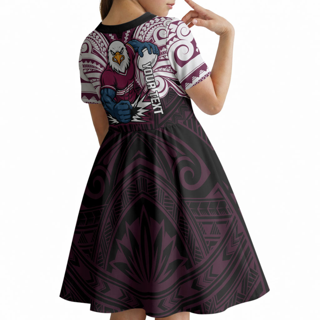 Custom Manly Warringah Sea Eagles Kid Short Sleeve Dress Sea Eagle Warrior Polynesia Islander Rugby Mascot
