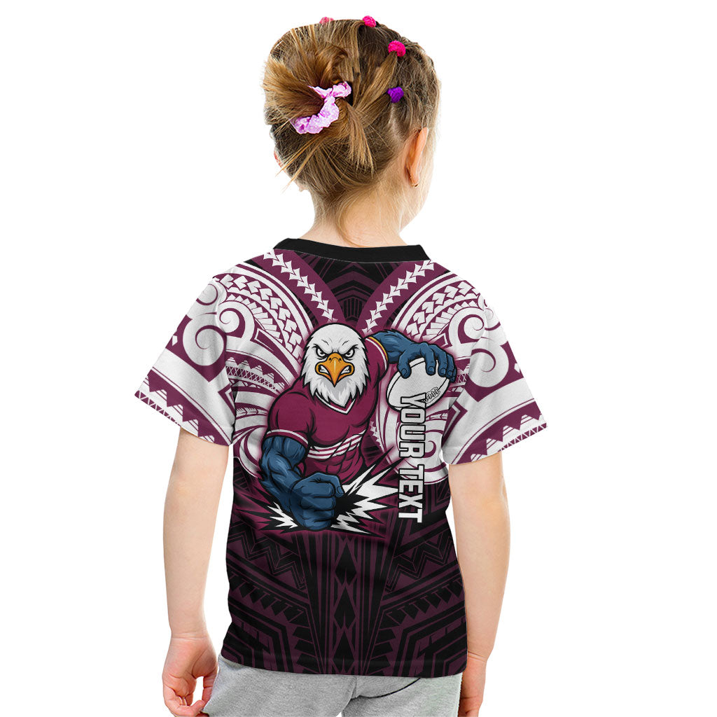 Custom Manly Warringah Sea Eagles Kid T Shirt Sea Eagle Warrior Polynesia Islander Rugby Mascot