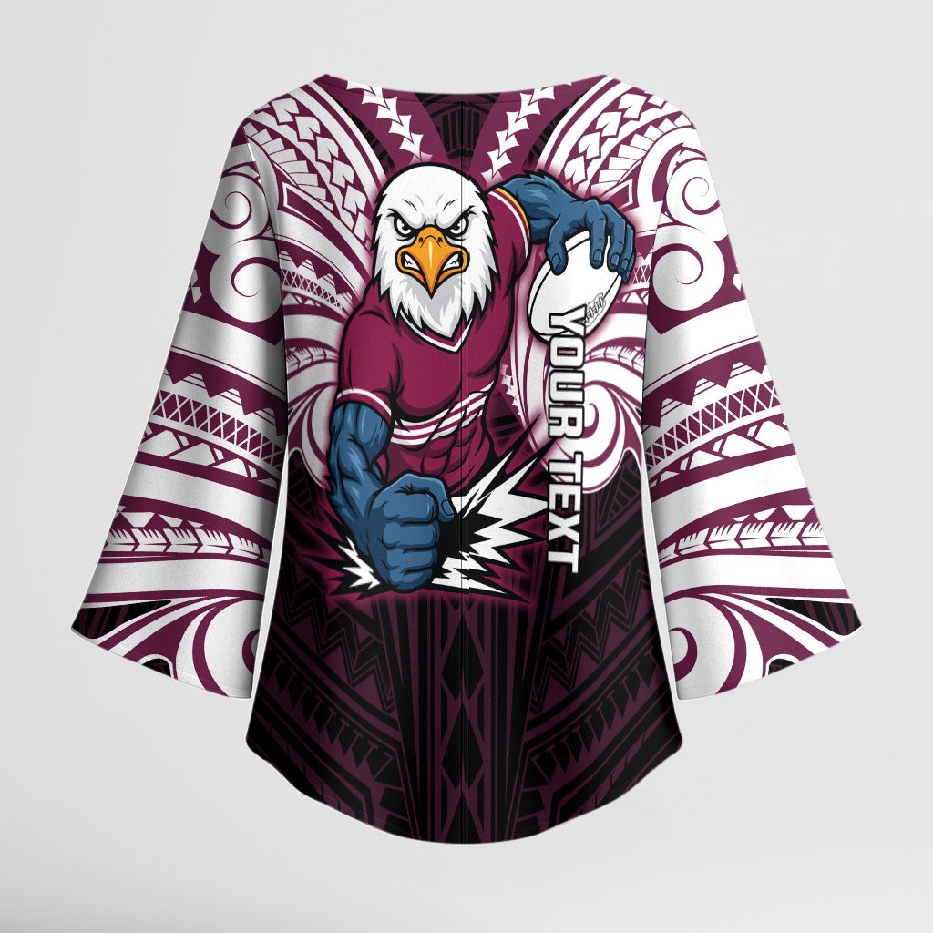 Custom Manly Warringah Sea Eagles Kimono Sleeve Blouse Sea Eagle Warrior Polynesia Islander Rugby Mascot