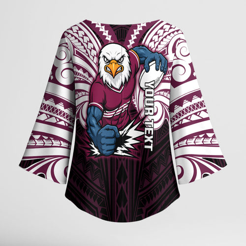 Custom Manly Warringah Sea Eagles Kimono Sleeve Blouse Sea Eagle Warrior Polynesia Islander Rugby Mascot