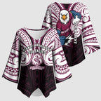 Custom Manly Warringah Sea Eagles Kimono Sleeve Blouse Sea Eagle Warrior Polynesia Islander Rugby Mascot