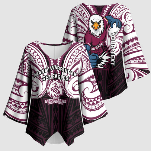 Custom Manly Warringah Sea Eagles Kimono Sleeve Blouse Sea Eagle Warrior Polynesia Islander Rugby Mascot
