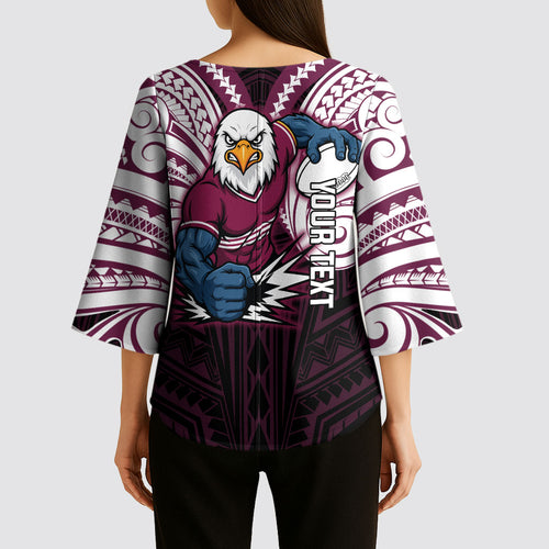 Custom Manly Warringah Sea Eagles Kimono Sleeve Blouse Sea Eagle Warrior Polynesia Islander Rugby Mascot