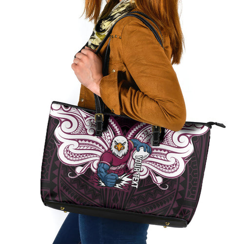 Custom Manly Warringah Sea Eagles Leather Tote Bag Sea Eagle Warrior Polynesia Islander Rugby Mascot