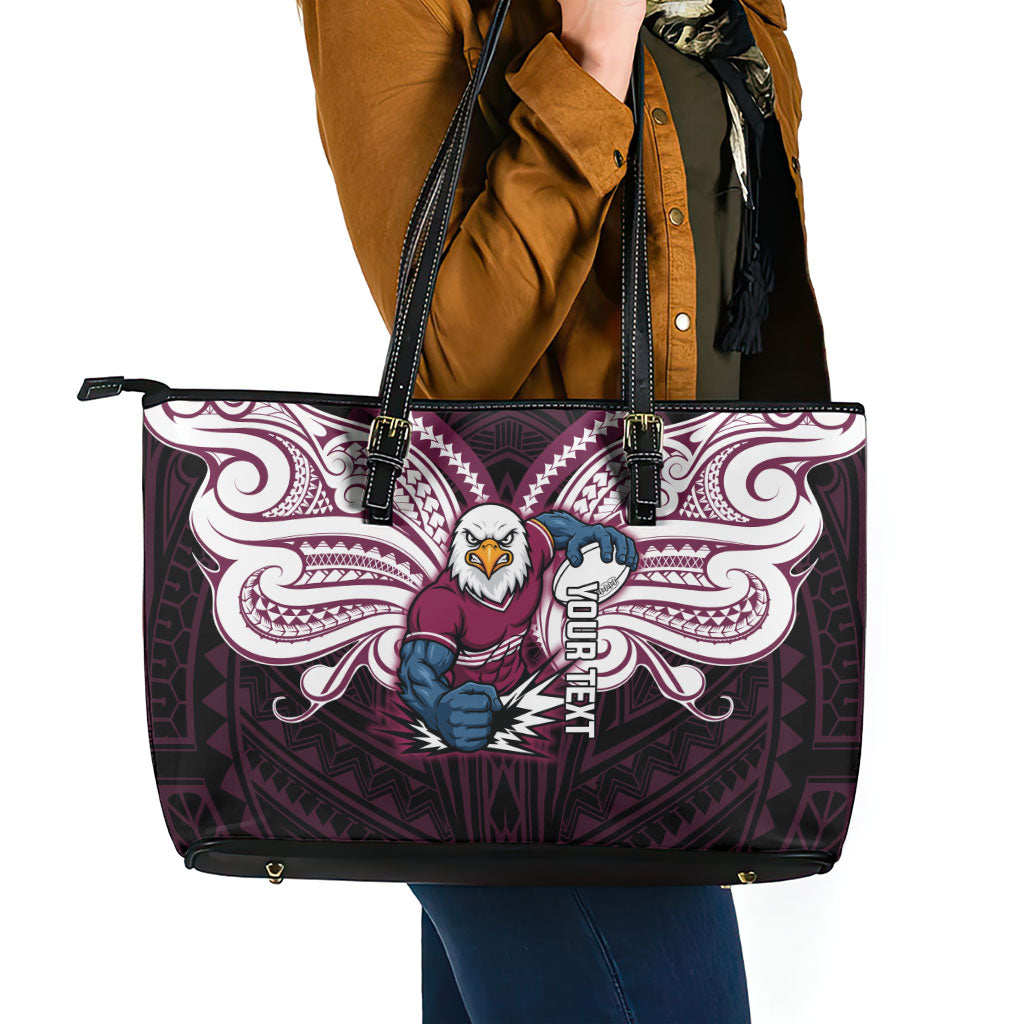 Custom Manly Warringah Sea Eagles Leather Tote Bag Sea Eagle Warrior Polynesia Islander Rugby Mascot