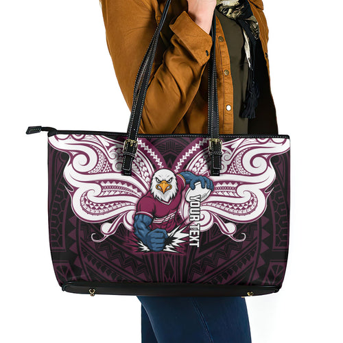 Custom Manly Warringah Sea Eagles Leather Tote Bag Sea Eagle Warrior Polynesia Islander Rugby Mascot