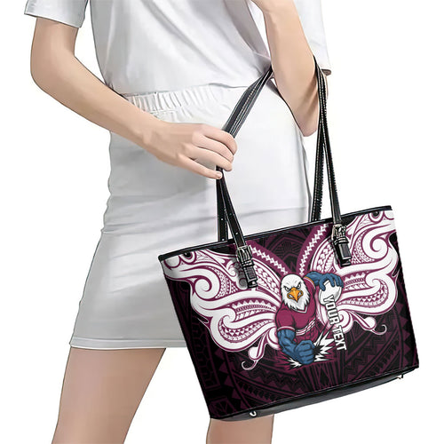 Custom Manly Warringah Sea Eagles Leather Tote Bag Sea Eagle Warrior Polynesia Islander Rugby Mascot
