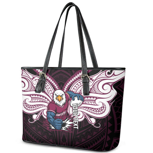 Custom Manly Warringah Sea Eagles Leather Tote Bag Sea Eagle Warrior Polynesia Islander Rugby Mascot