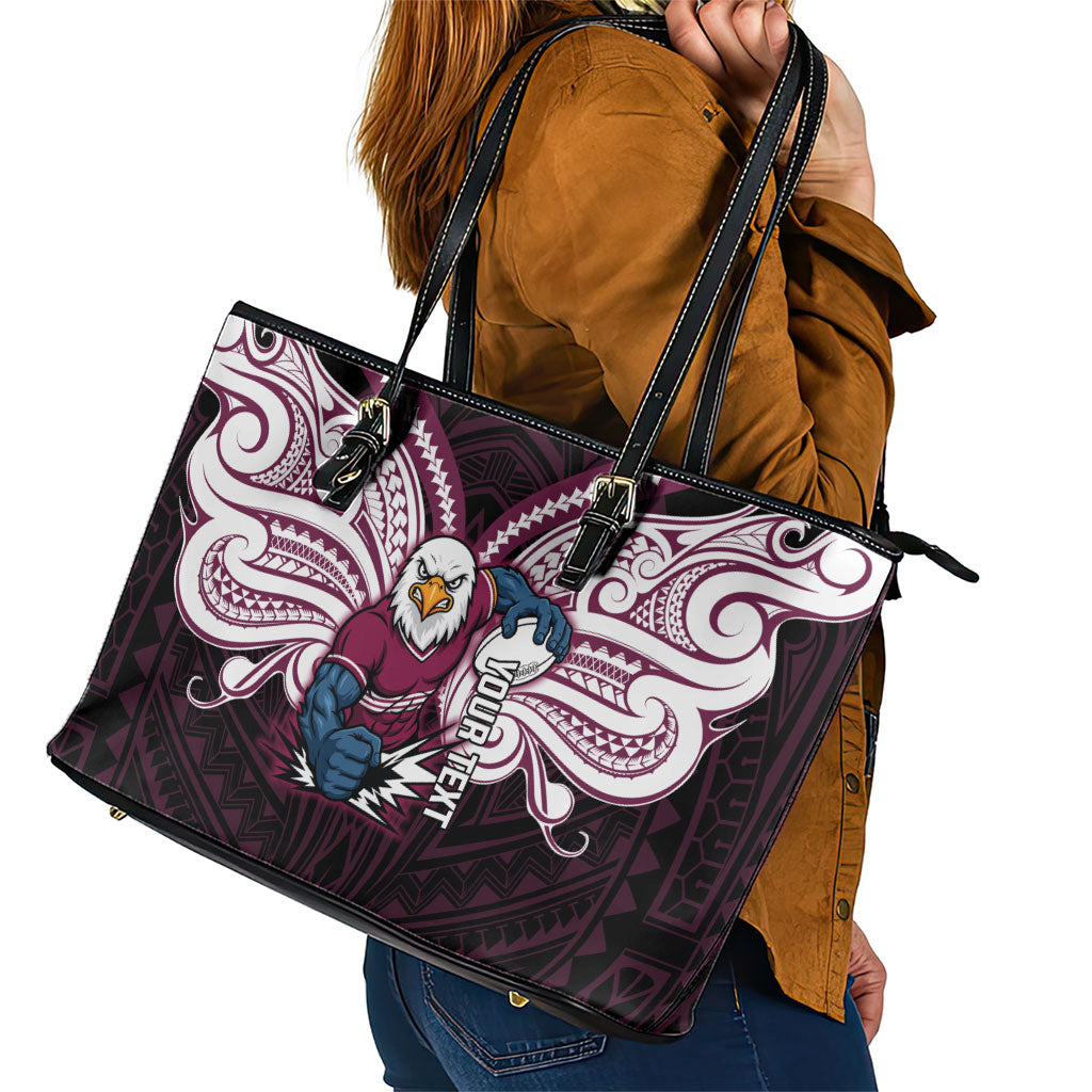 Custom Manly Warringah Sea Eagles Leather Tote Bag Sea Eagle Warrior Polynesia Islander Rugby Mascot