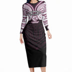 Custom Manly Warringah Sea Eagles Long Sleeve Bodycon Dress Sea Eagle Warrior Polynesia Islander Rugby Mascot