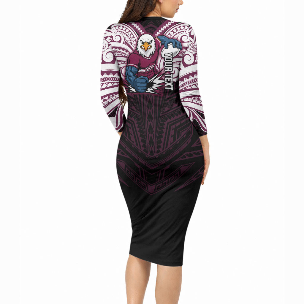 Custom Manly Warringah Sea Eagles Long Sleeve Bodycon Dress Sea Eagle Warrior Polynesia Islander Rugby Mascot