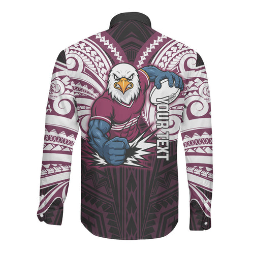 Custom Manly Warringah Sea Eagles Long Sleeve Button Shirt Sea Eagle Warrior Polynesia Islander Rugby Mascot