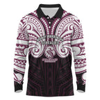 Custom Manly Warringah Sea Eagles Long Sleeve Polo Shirt Sea Eagle Warrior Polynesia Islander Rugby Mascot
