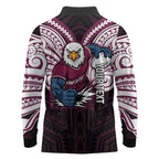 Custom Manly Warringah Sea Eagles Long Sleeve Polo Shirt Sea Eagle Warrior Polynesia Islander Rugby Mascot