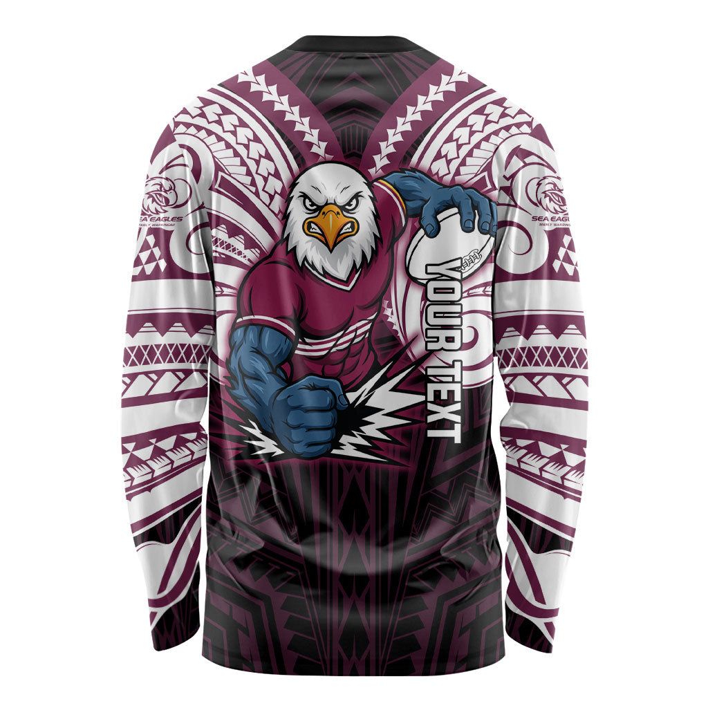 Custom Manly Warringah Sea Eagles Long Sleeve Shirt Sea Eagle Warrior Polynesia Islander Rugby Mascot