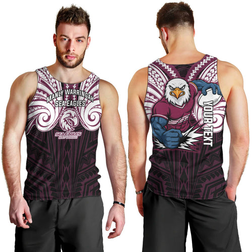 Custom Manly Warringah Sea Eagles Men Tank Top Sea Eagle Warrior Polynesia Islander Rugby Mascot