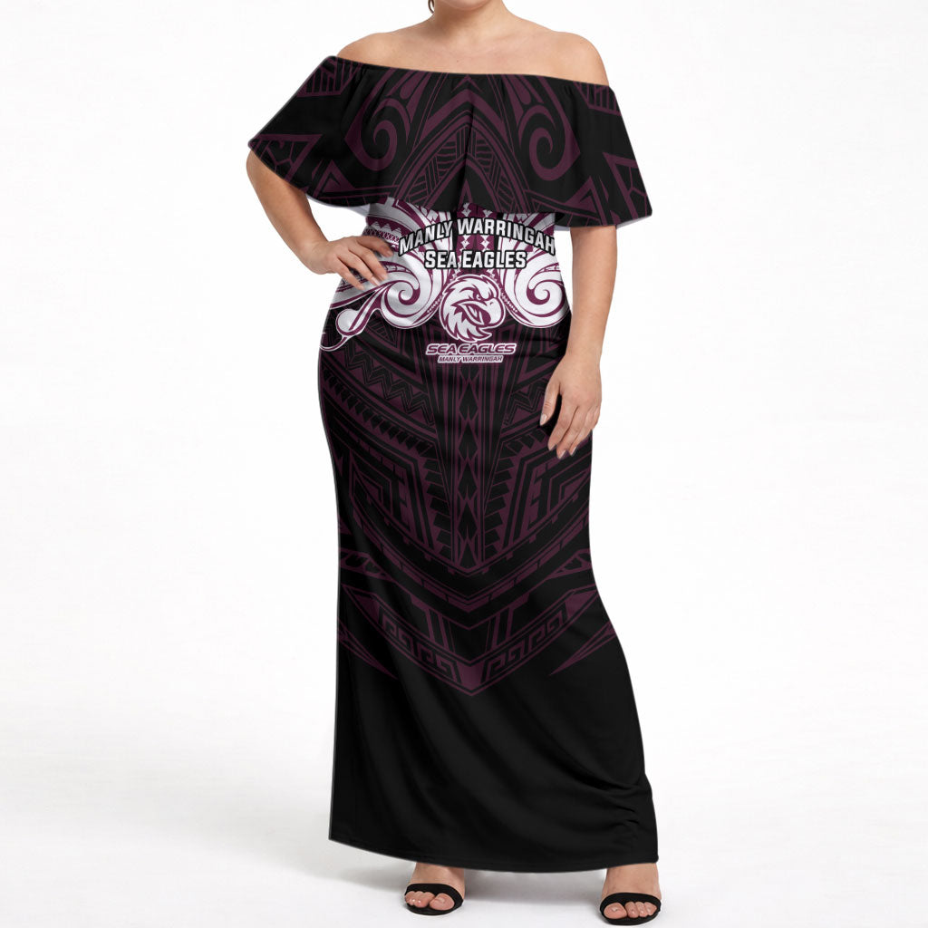 Custom Manly Warringah Sea Eagles Off Shoulder Maxi Dress Sea Eagle Warrior Polynesia Islander Rugby Mascot