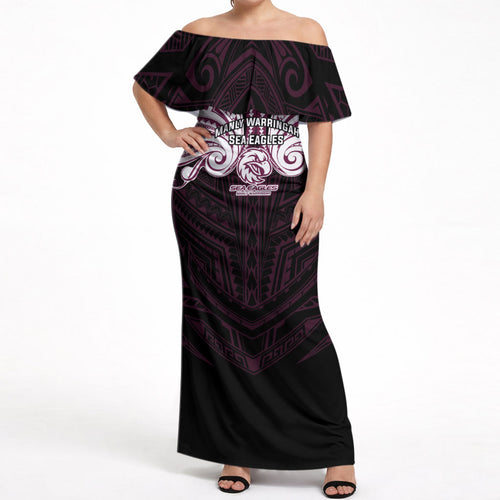 Custom Manly Warringah Sea Eagles Off Shoulder Maxi Dress Sea Eagle Warrior Polynesia Islander Rugby Mascot
