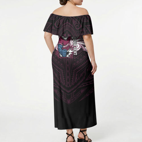 Custom Manly Warringah Sea Eagles Off Shoulder Maxi Dress Sea Eagle Warrior Polynesia Islander Rugby Mascot