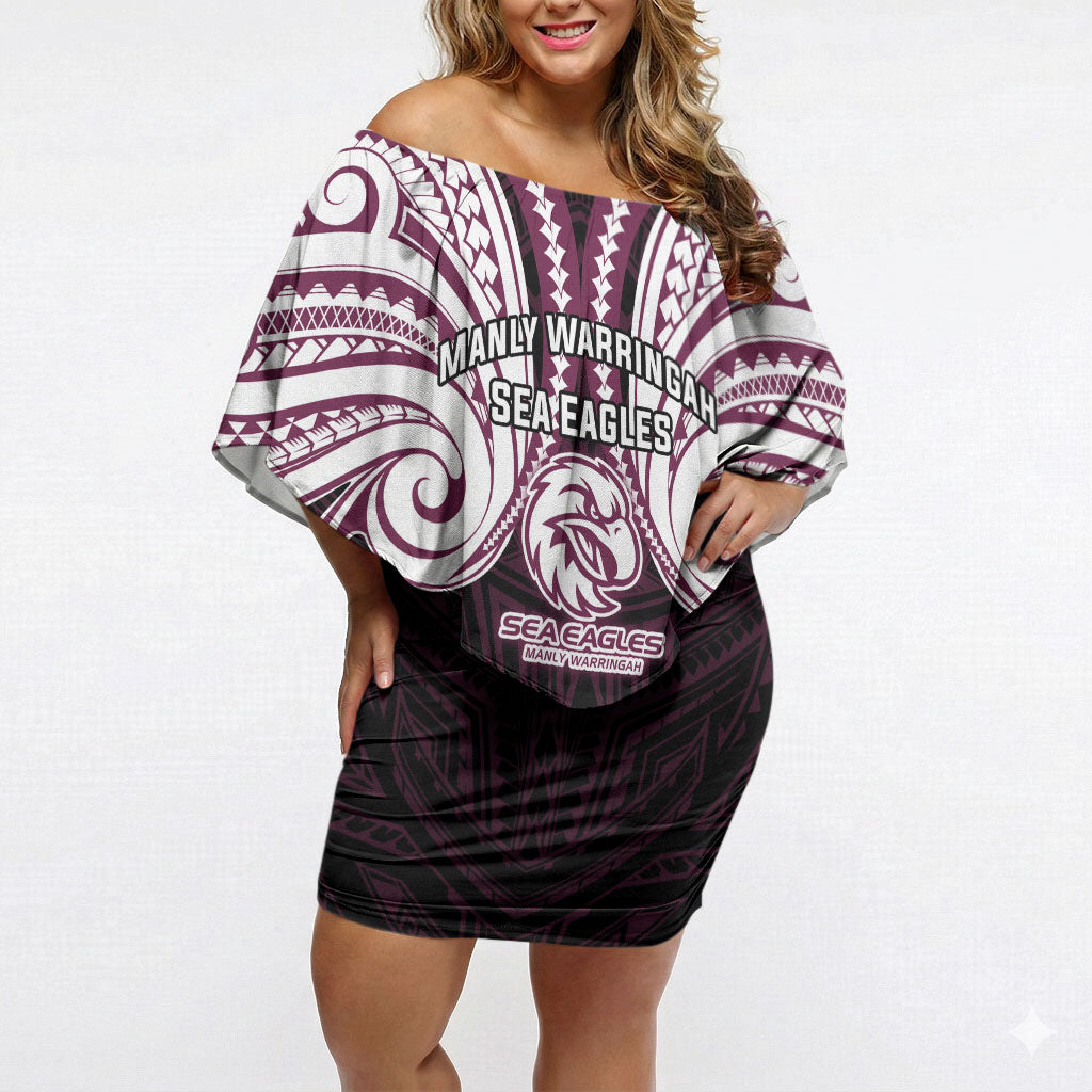 Custom Manly Warringah Sea Eagles Off Shoulder Short Dress Sea Eagle Warrior Polynesia Islander Rugby Mascot
