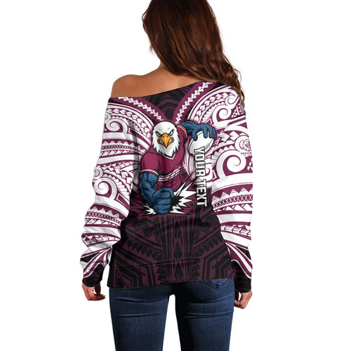 Custom Manly Warringah Sea Eagles Off Shoulder Sweater Sea Eagle Warrior Polynesia Islander Rugby Mascot