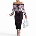 Custom Manly Warringah Sea Eagles Off The Shoulder Long Sleeve Dress Sea Eagle Warrior Polynesia Islander Rugby Mascot