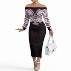 Custom Manly Warringah Sea Eagles Off The Shoulder Long Sleeve Dress Sea Eagle Warrior Polynesia Islander Rugby Mascot