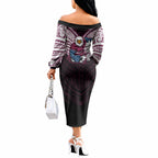 Custom Manly Warringah Sea Eagles Off The Shoulder Long Sleeve Dress Sea Eagle Warrior Polynesia Islander Rugby Mascot