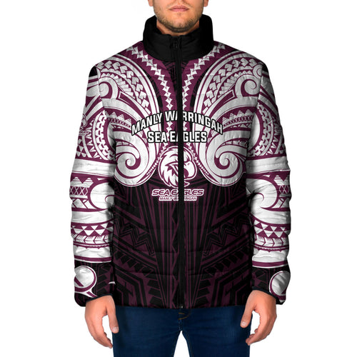 Custom Manly Warringah Sea Eagles Padded Jacket Sea Eagle Warrior Polynesia Islander Rugby Mascot