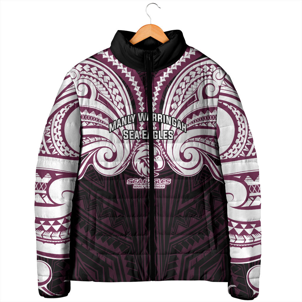 Custom Manly Warringah Sea Eagles Padded Jacket Sea Eagle Warrior Polynesia Islander Rugby Mascot