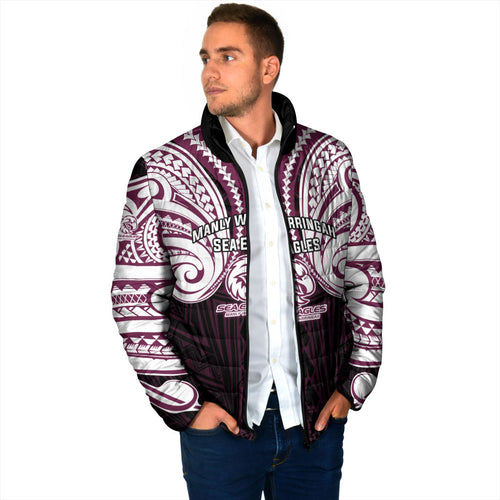 Custom Manly Warringah Sea Eagles Padded Jacket Sea Eagle Warrior Polynesia Islander Rugby Mascot