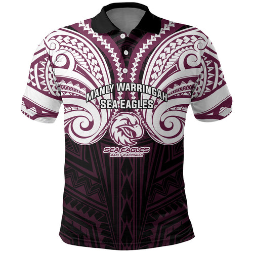 Custom Manly Warringah Sea Eagles Polo Shirt Sea Eagle Warrior Polynesia Islander Rugby Mascot