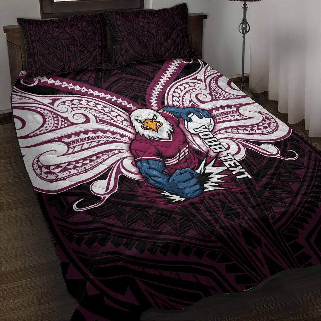 Custom Manly Warringah Sea Eagles Quilt Bed Set Sea Eagle Warrior Polynesia Islander Rugby Mascot