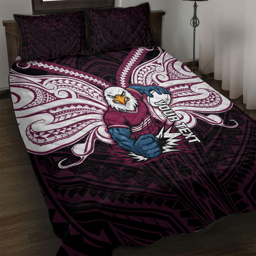 Custom Manly Warringah Sea Eagles Quilt Bed Set Sea Eagle Warrior Polynesia Islander Rugby Mascot