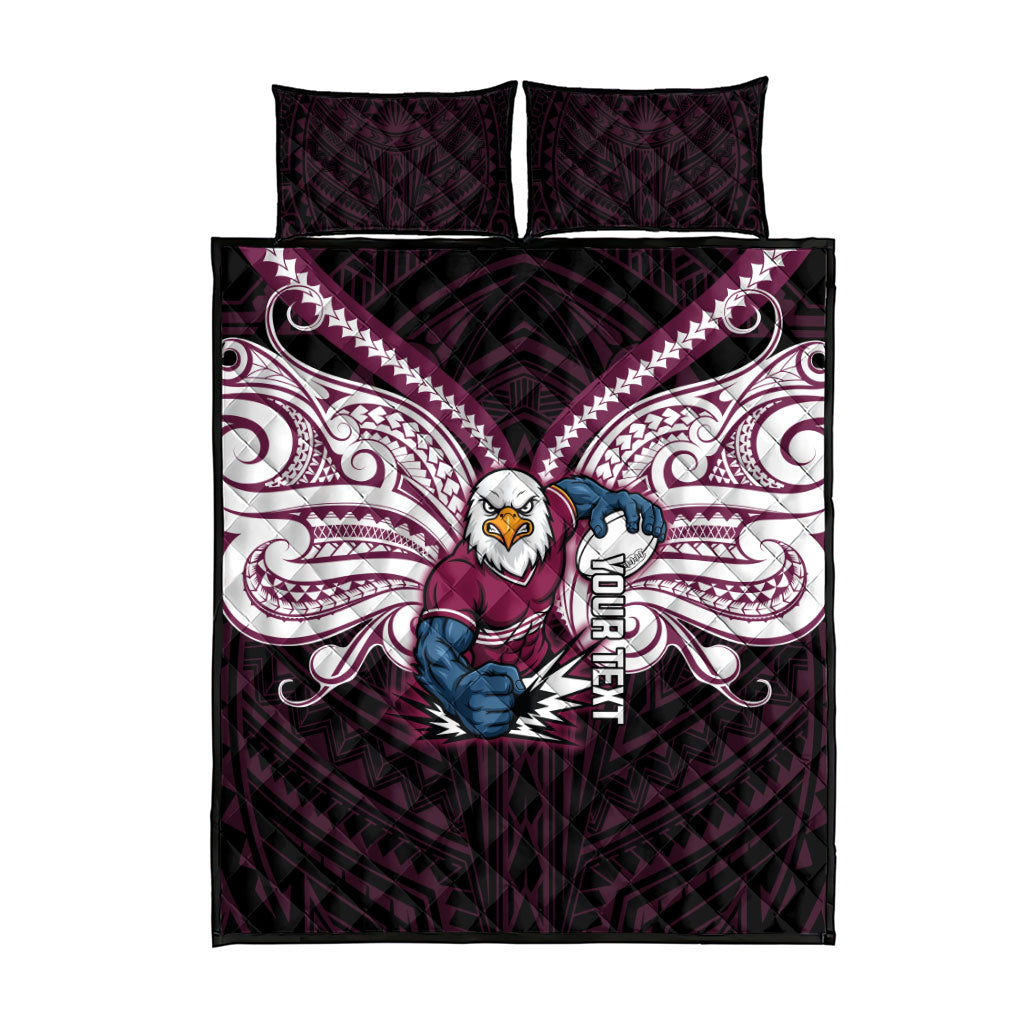 Custom Manly Warringah Sea Eagles Quilt Bed Set Sea Eagle Warrior Polynesia Islander Rugby Mascot