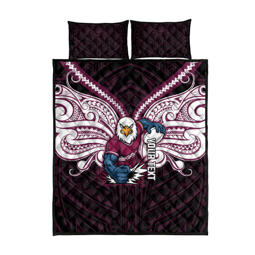 Custom Manly Warringah Sea Eagles Quilt Bed Set Sea Eagle Warrior Polynesia Islander Rugby Mascot