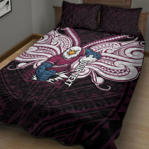 Custom Manly Warringah Sea Eagles Quilt Bed Set Sea Eagle Warrior Polynesia Islander Rugby Mascot