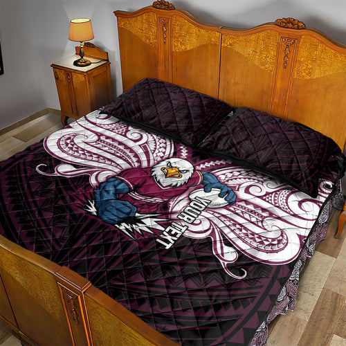 Custom Manly Warringah Sea Eagles Quilt Bed Set Sea Eagle Warrior Polynesia Islander Rugby Mascot
