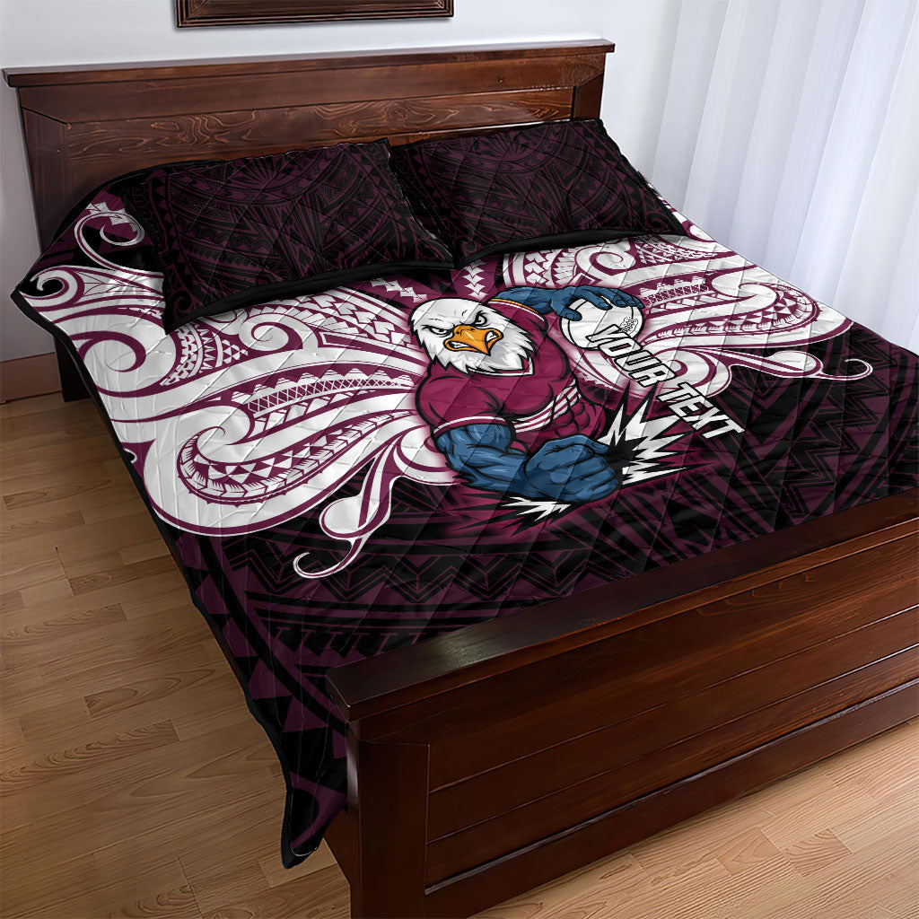 Custom Manly Warringah Sea Eagles Quilt Bed Set Sea Eagle Warrior Polynesia Islander Rugby Mascot