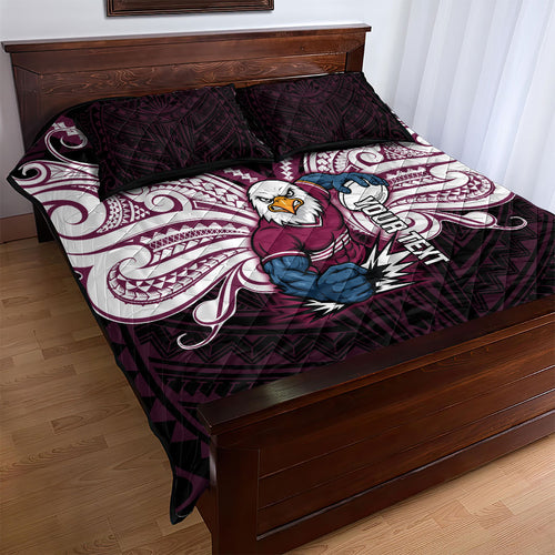 Custom Manly Warringah Sea Eagles Quilt Bed Set Sea Eagle Warrior Polynesia Islander Rugby Mascot
